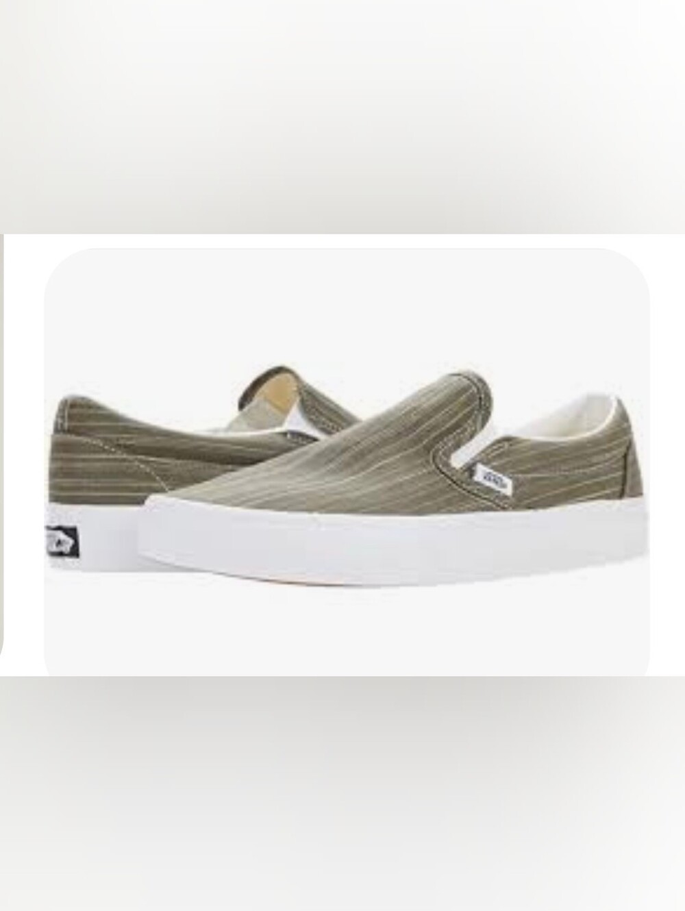 Vans Men's Slip-on Duck Canvas Olive Green Stripes Size 11.5 Excellent Condition